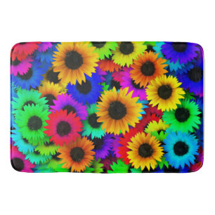 Cheerful Array of Colourful Sunflowers Bath Mat