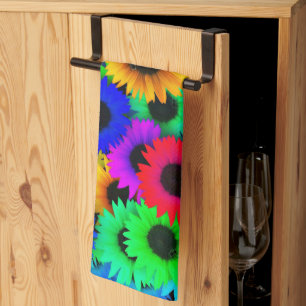 Cheerful Array of Colourful Sunflowers Kitchen Towel