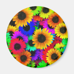 Cheerful Array of Colourful Sunflowers Magnet