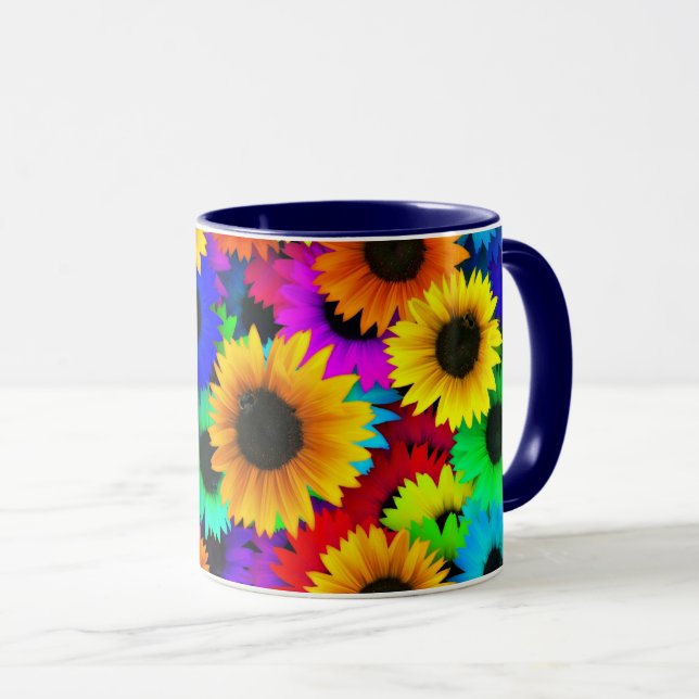 Cheerful Array of Colourful Sunflowers Mug (Front Right)