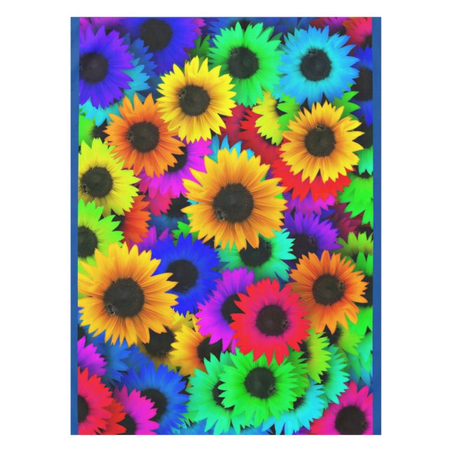 Cheerful Array of Colourful Sunflowers Tablecloth (Front)