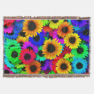 Cheerful Array of Colourful Sunflowers Throw Blanket