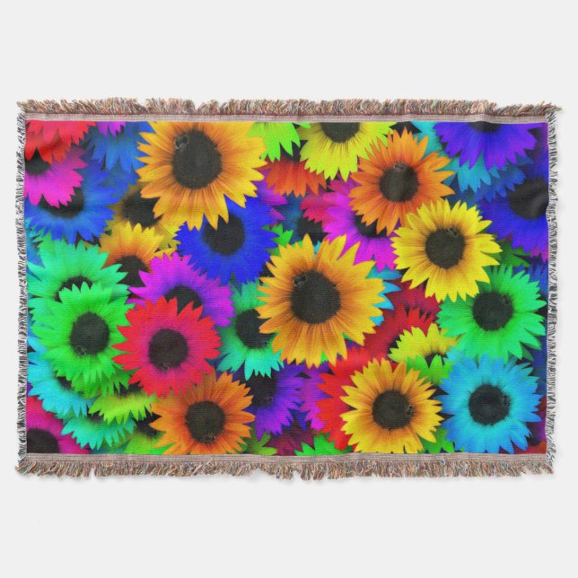 Cheerful Array of Colourful Sunflowers Throw Blanket (Front)