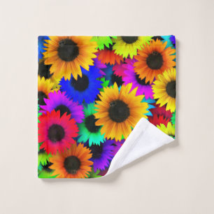 Cheerful Array of Colourful Sunflowers Wash Cloth