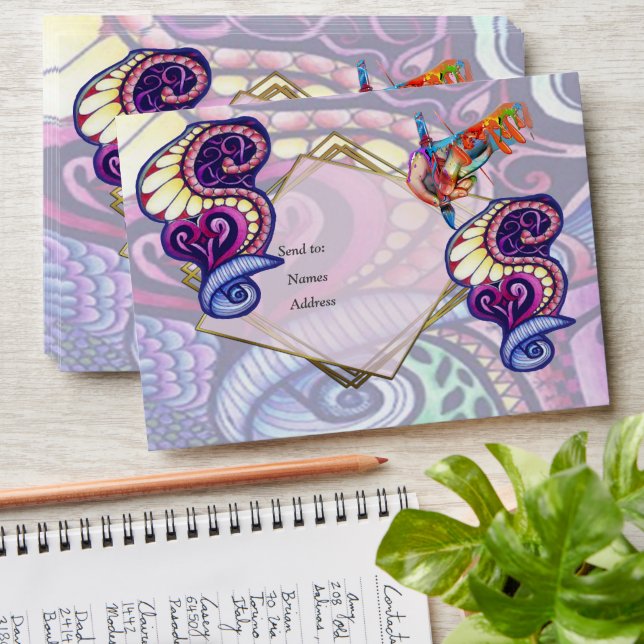 Cheerful Artist Blue Party Doodle Creation Envelope (Stacked)