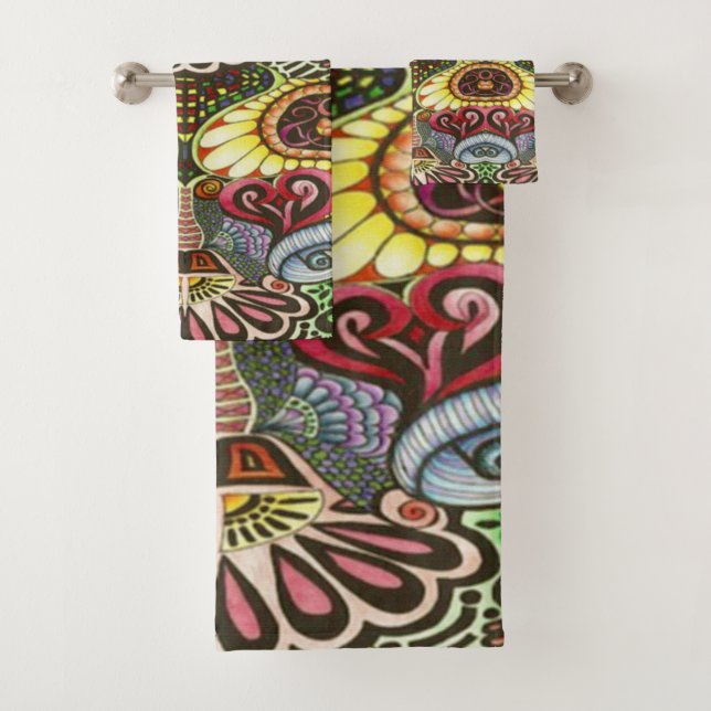 Cheerful Artist Party Doodle Creation Bath Towel Set (Insitu)