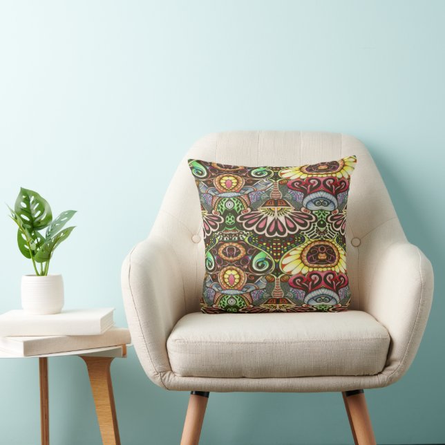 Cheerful Artist Party Doodle Creation Throw Pillow (Chair)
