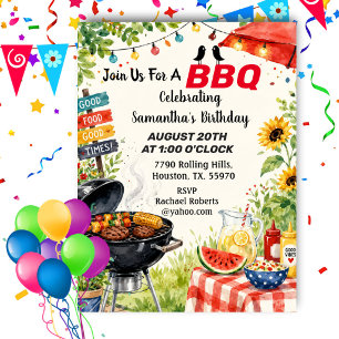 Cheerful Backyard Barbecue Summer Birthday Invitation