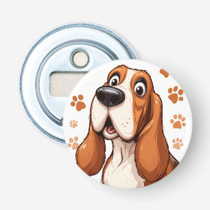 Cheerful Basset Dog with Orange Pawprints Bottle Opener