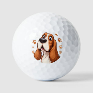 Cheerful Basset Dog with Orange Pawprints Golf Balls