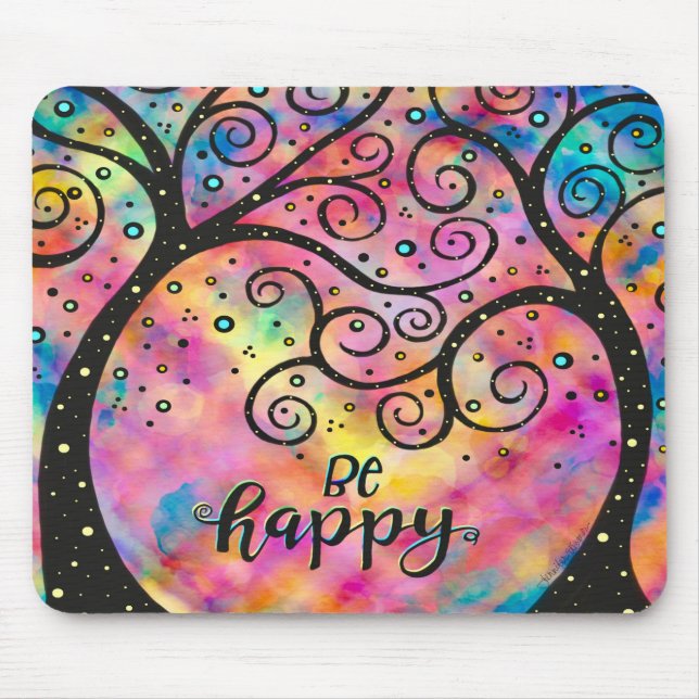 Cheerful Be Happy Fun Inspirivity Pink  Mouse Pad (Front)