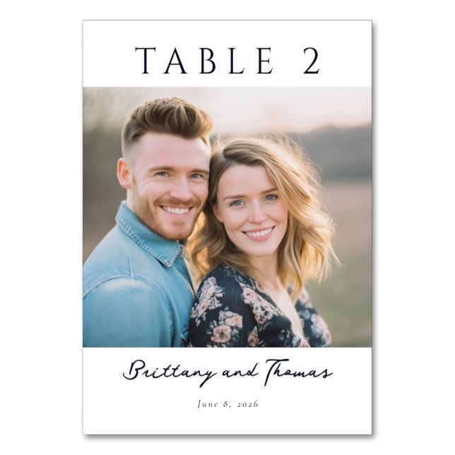 Cheerful Beige Floral Photo Table Number (Front)