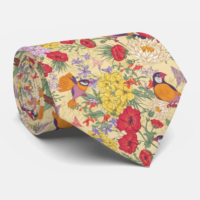 Cheerful Birds Tie (Rolled)
