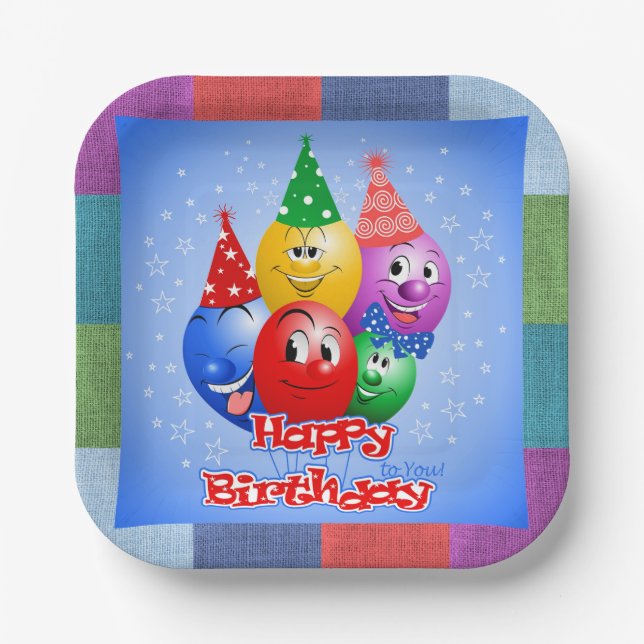 Cheerful Birthday Balloons Paper Plate (Front)