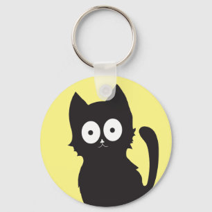 Cheerful Black Kitten Silhouette Keychain