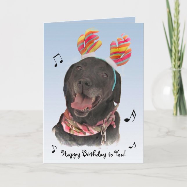 Cheerful Black Labrador Retriever Dog Birthday Card (Front)