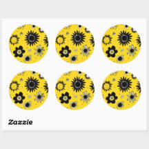 Cheerful Black White & Yellow Daisy Stickers