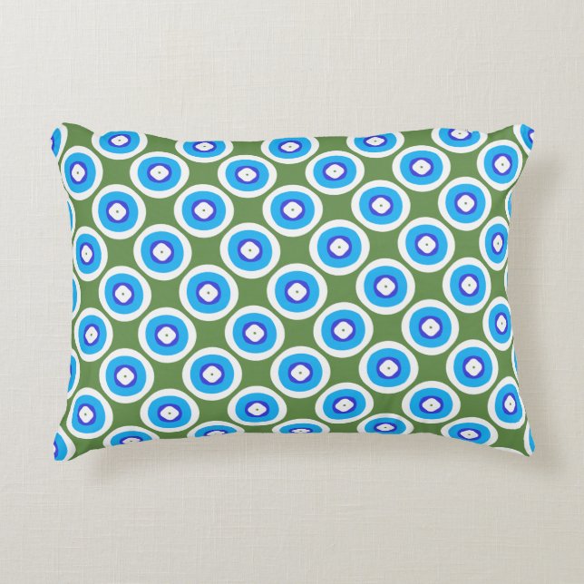 Cheerful Blue and Green Cool Cute Pattern Accent Pillow (Front)