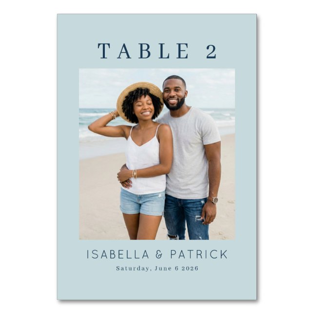 Cheerful Blue Beach Photo Table Number (Front)
