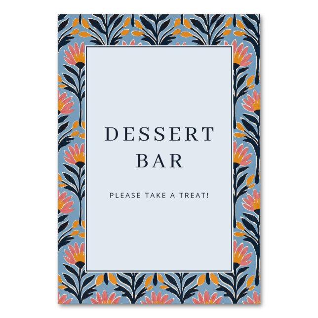 Cheerful Blue Floral Border Table Number (Front)