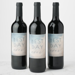 Cheerful Blue Watercolor Celebration Wine Label