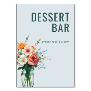 Cheerful Blue Watercolor Floral Dessert Sign Table Number