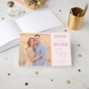 Cheerful Blush Pink Minimalist Photo Guest Book