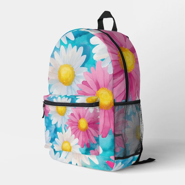 Cheerful Bold Flower Pattern Printed Backpack (Back Corner Right)