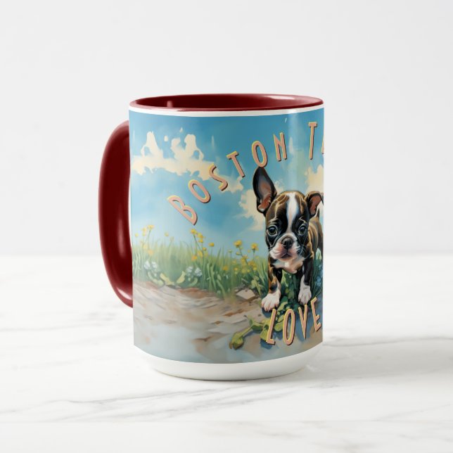 Cheerful Boston Terrier Love Coffee  Mug (Front Left)