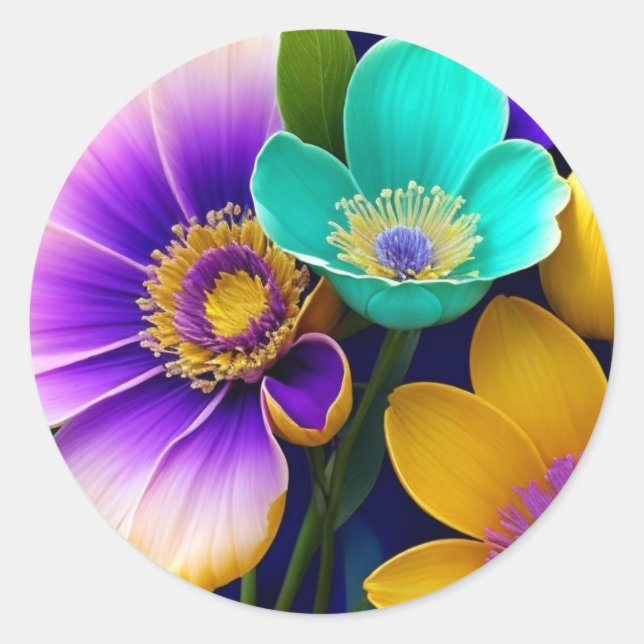 Cheerful Bouquet Classic Round Sticker (Front)