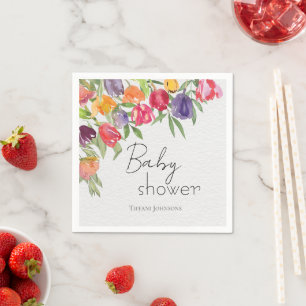 Cheerful Bouquet Tulips & Greenery Baby Shower Napkin