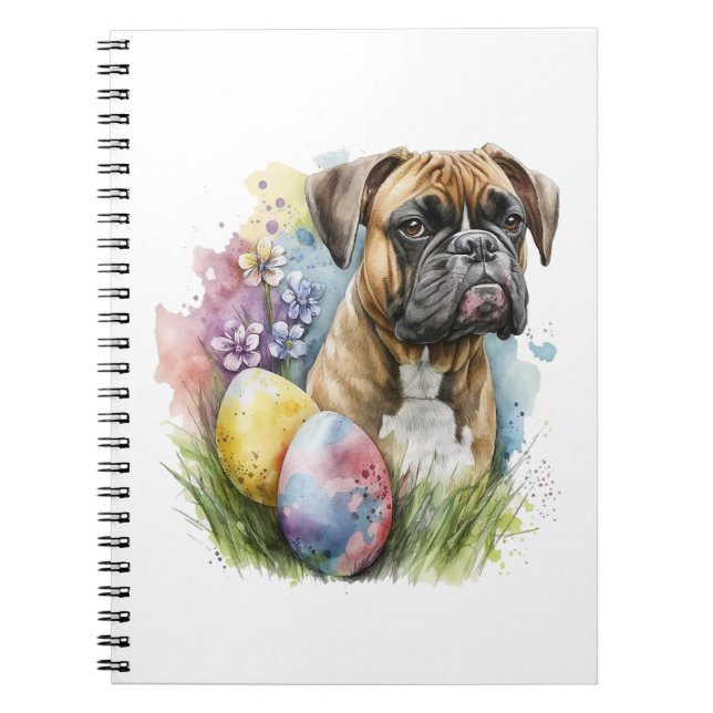 Cheerful Boxer Dog Easter Egg, Happy Easter Boxer Notebook (Front)