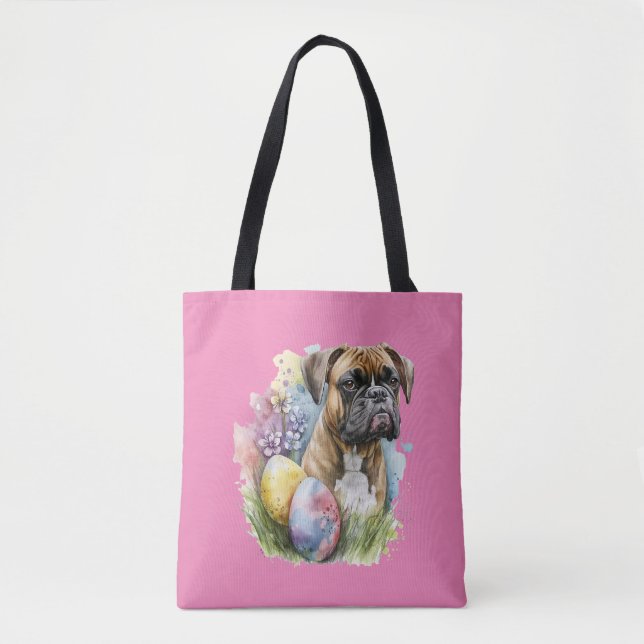 Cheerful Boxer Dog Easter Egg, Happy Easter Boxer Tote Bag (Front)