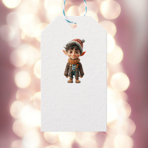Cheerful Boy Christmas Elf White Gift Tags