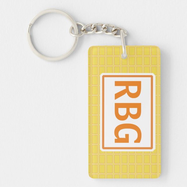 Cheerful Bright Orange White Geometric Pattern Keychain (Front)