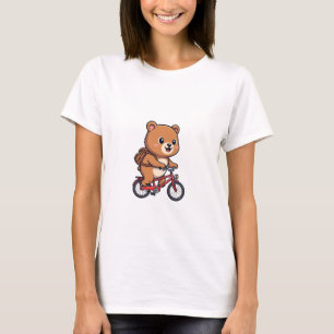Cheerful Brown Bear Riding Red Bicycle T-Shirt