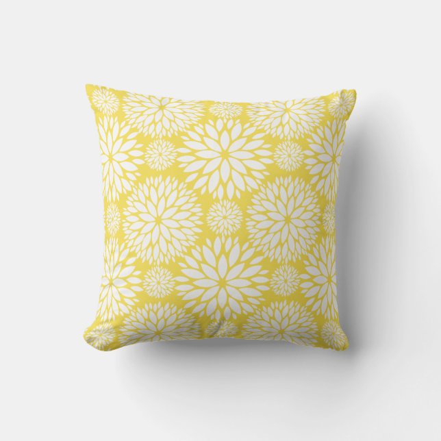 Cheerful Buttercup Yellow Floral Pattern Outdoor Pillow (Front)