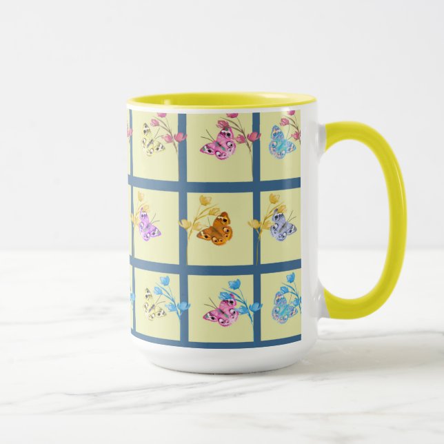 Cheerful Butterflies & Flowers Mug (Right)