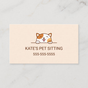 Cheerful Calico Cat Peeking Pet Sitting Service Business Card