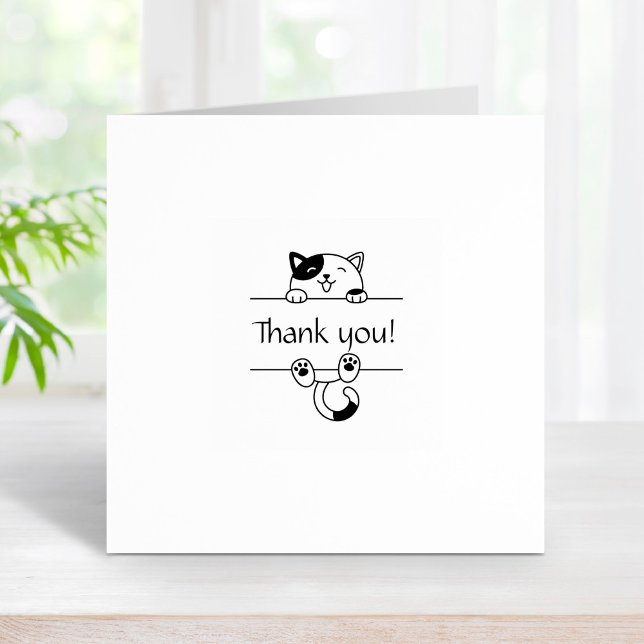 Cheerful Calico Cat Peeking Thank You 1x1 Rubber Stamp (Creator Uploaded)