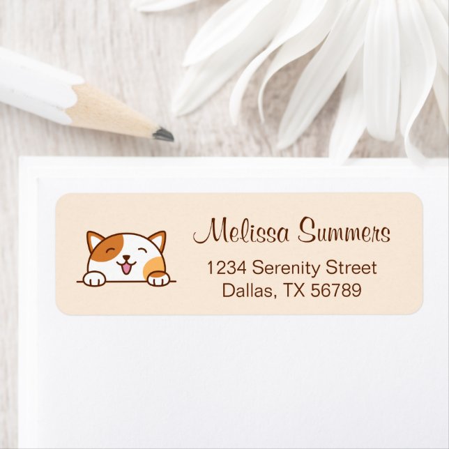 Cheerful Calico Cat Pet Beige Return Address (Insitu)