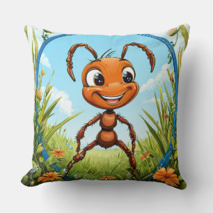 Cheerful Cartoon Ant  Throw Pillow