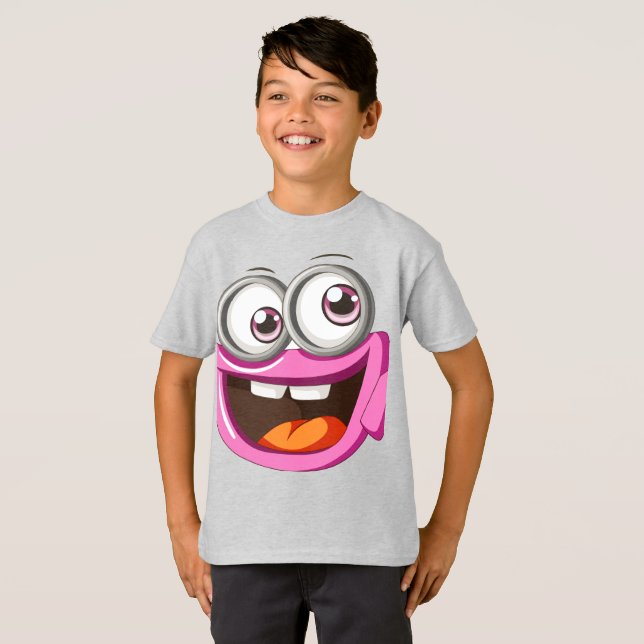 Cheerful Cartoon Basic Grey Kid's T-shirt (Front Full)