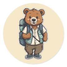 Cheerful Cartoon Bear with Backpack