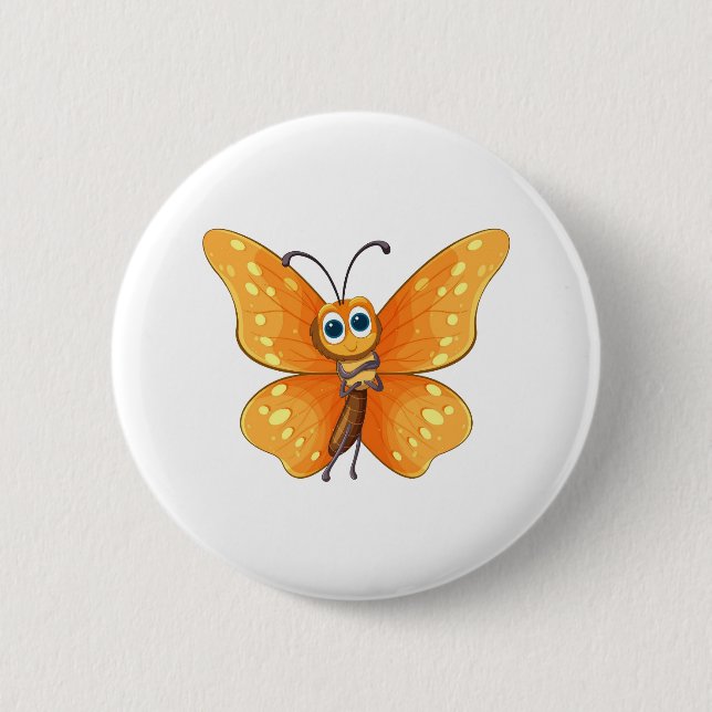 Cheerful Cartoon Butterfly  2 Inch Round Button (Front)