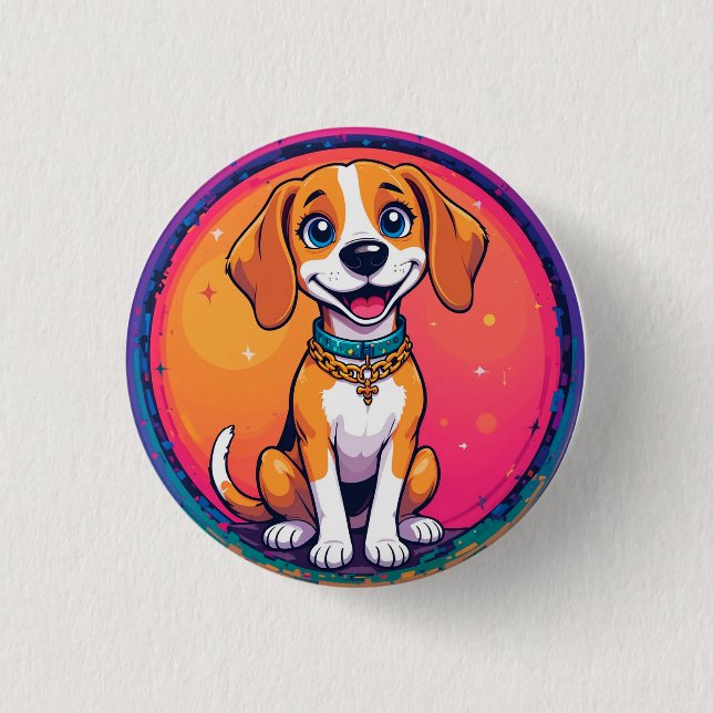 Cheerful Cartoon Dog 1 Inch Round Button (Front)