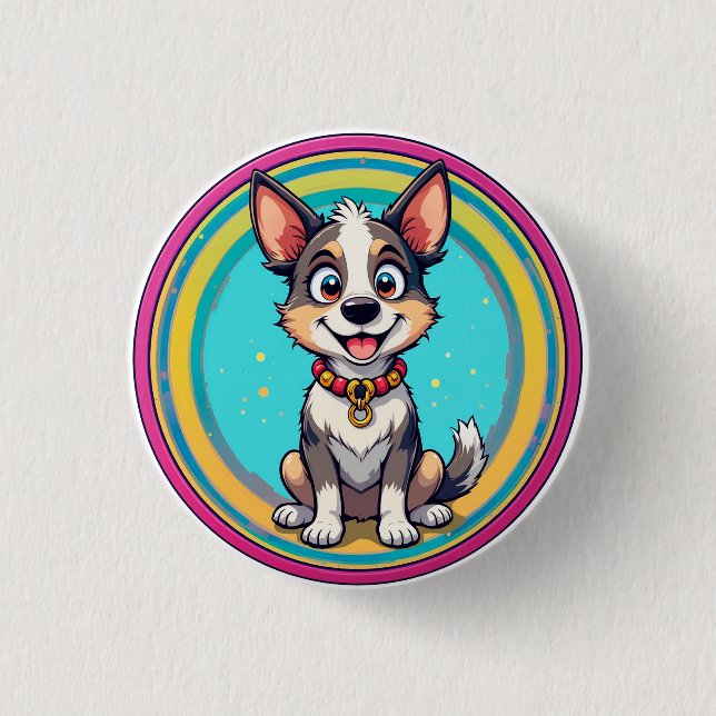 Cheerful Cartoon Dog 1 Inch Round Button (Front)