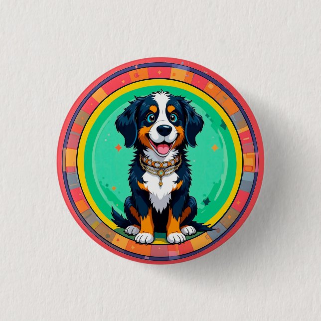 Cheerful Cartoon Dog 1 Inch Round Button (Front)