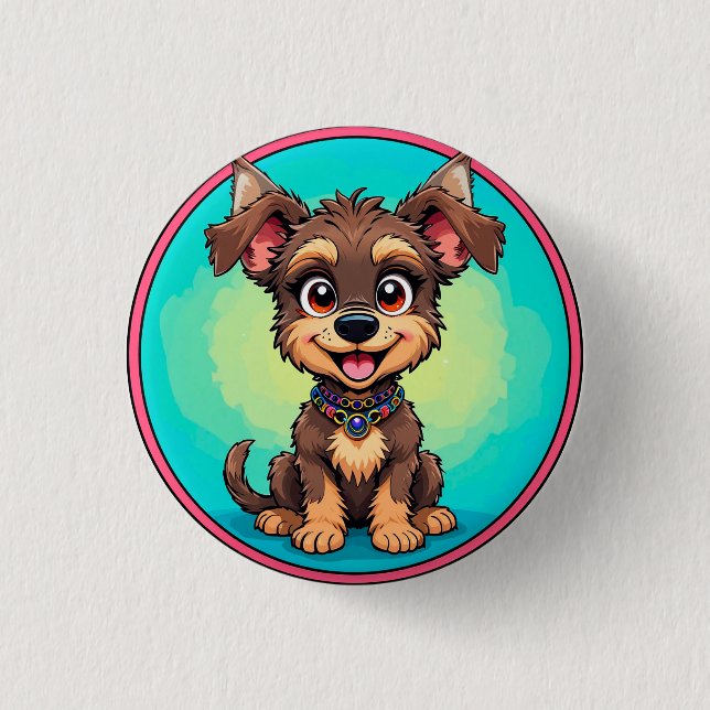 Cheerful Cartoon Dog 1 Inch Round Button (Front)
