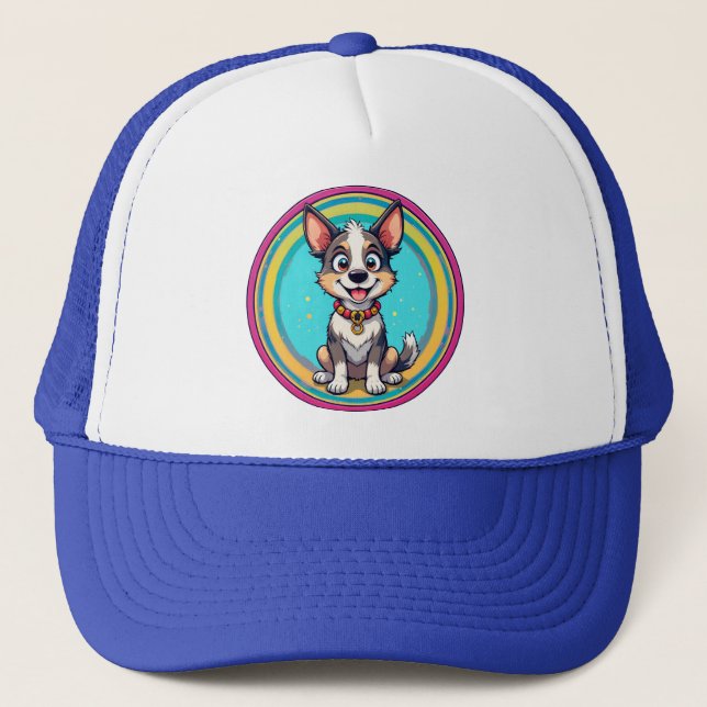 Cheerful Cartoon Dog Trucker Hat (Front)
